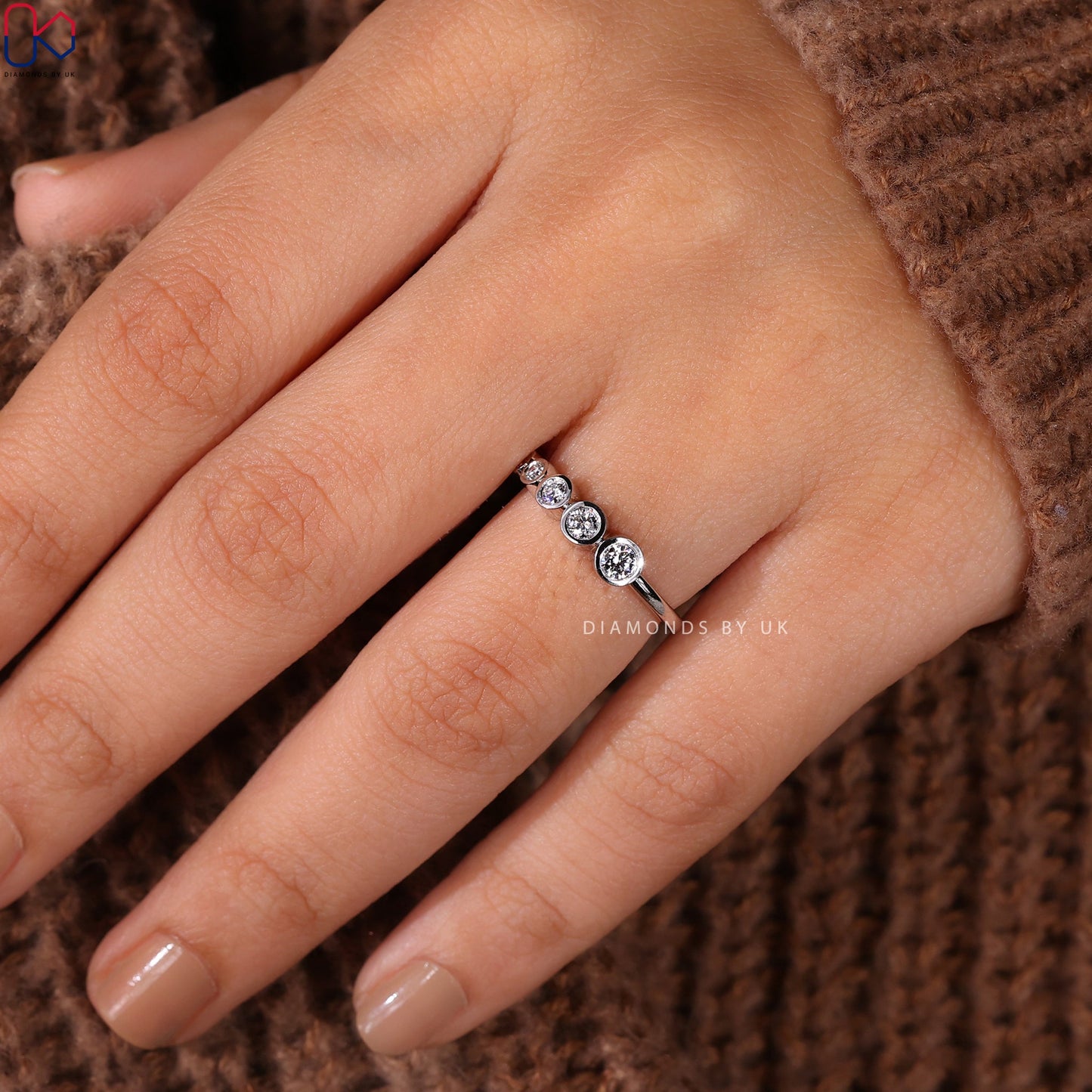 Round Cut White Gold Bezel Set Wedding Band