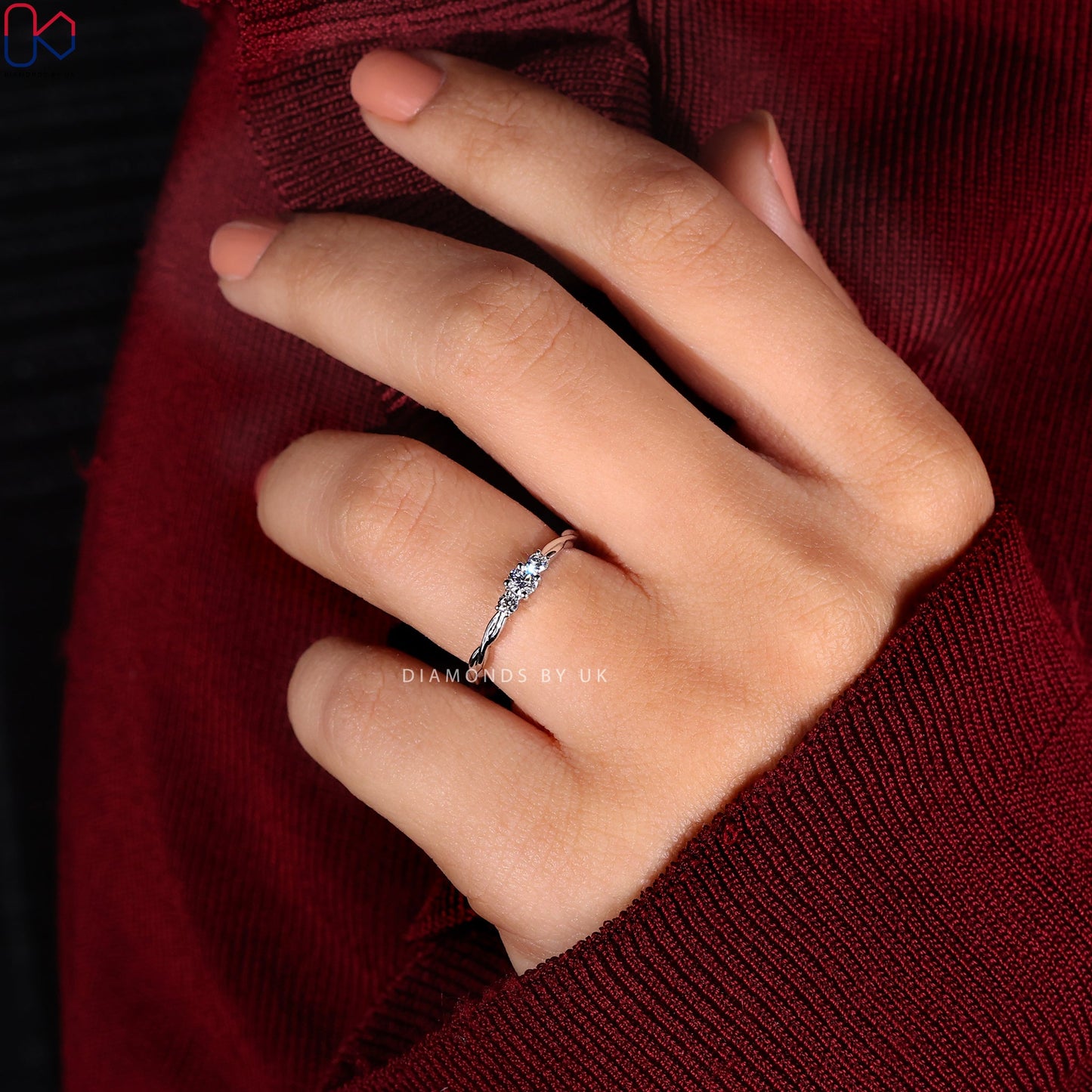 3 Stone Round Diamond Ring With Twist Shank