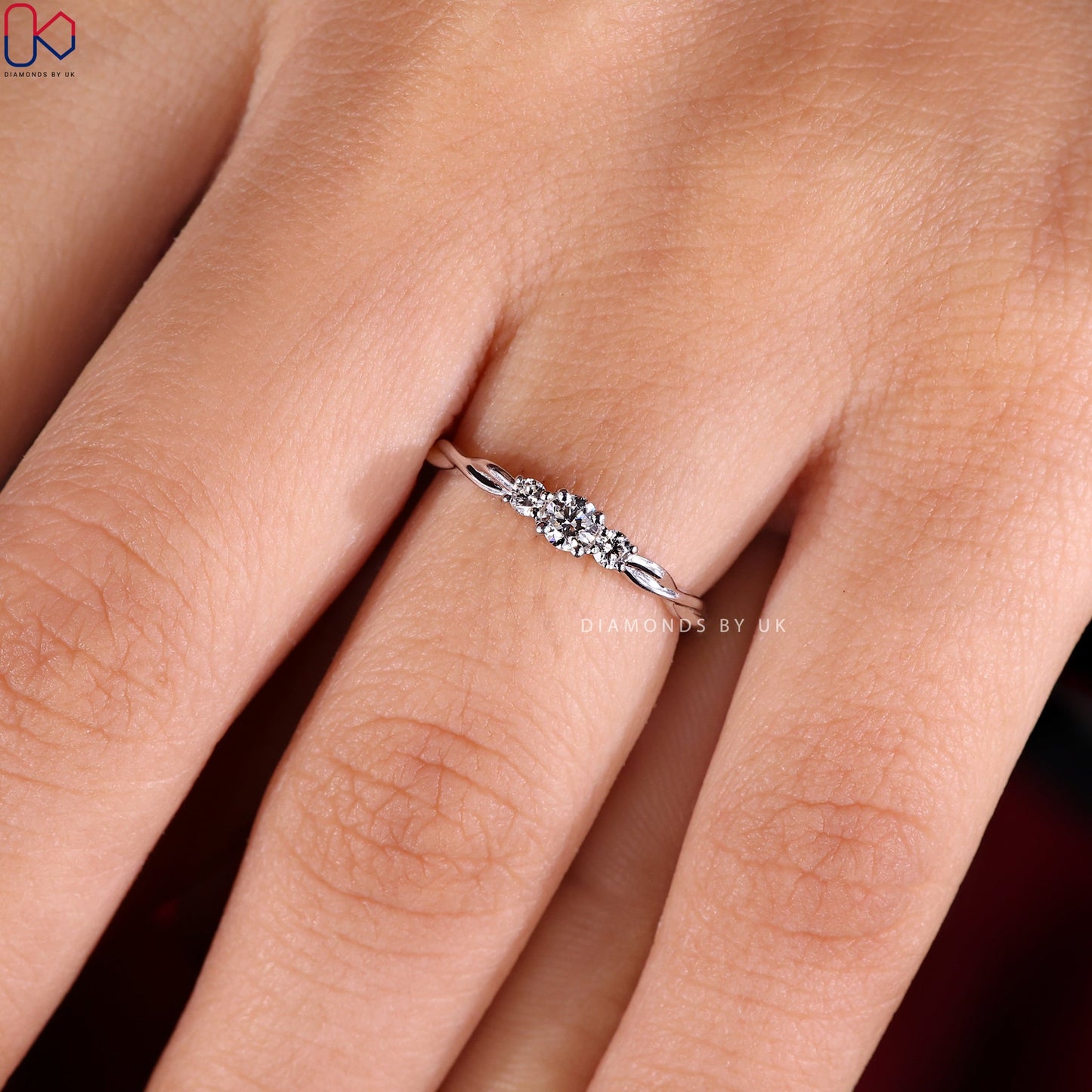 3 Stone Round Diamond Ring With Twist Shank