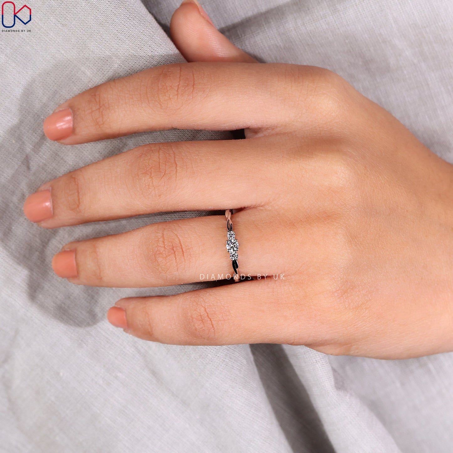 3 Stone Round Diamond Ring With Twist Shank