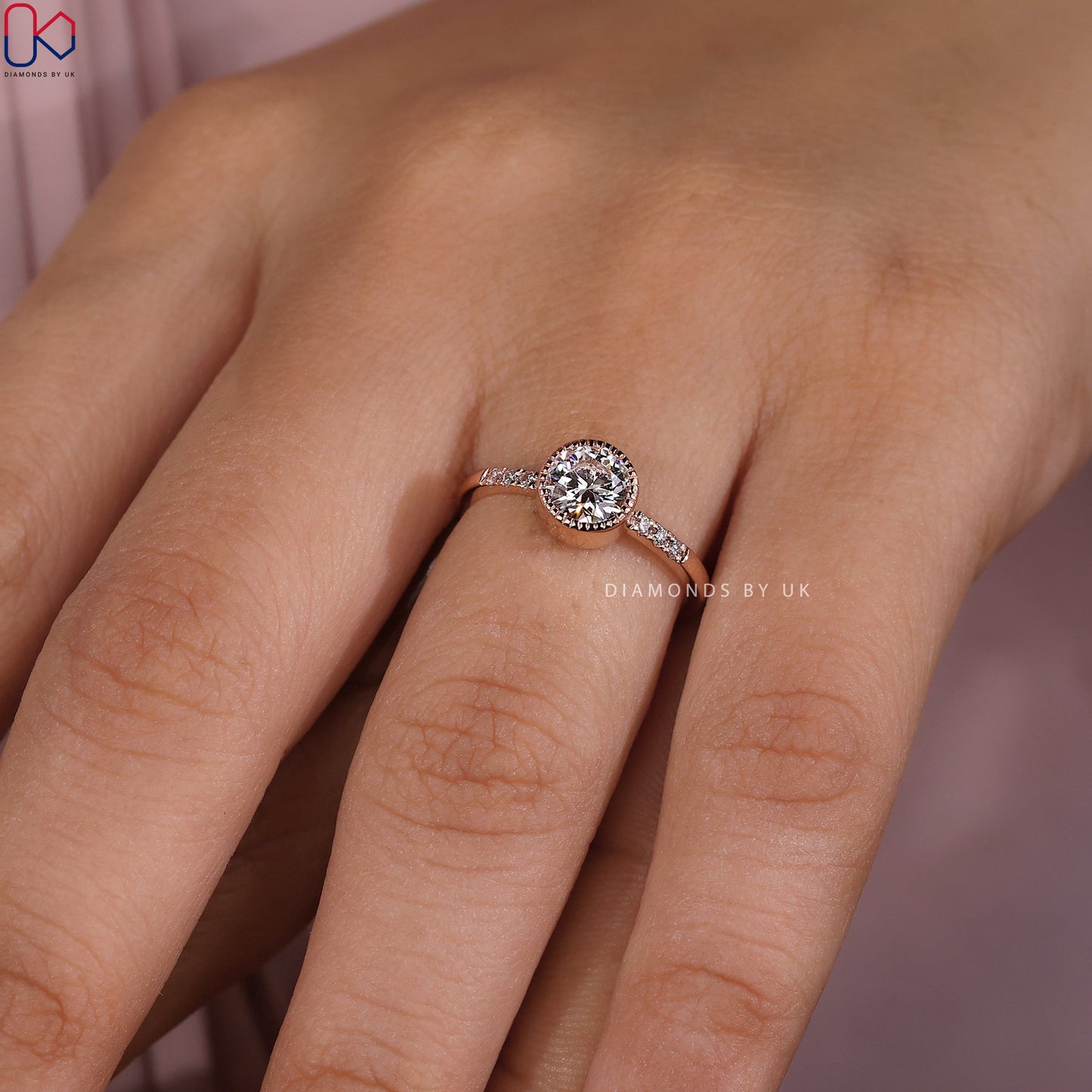 Round Diamond Milgrain Bezel Engagement Ring