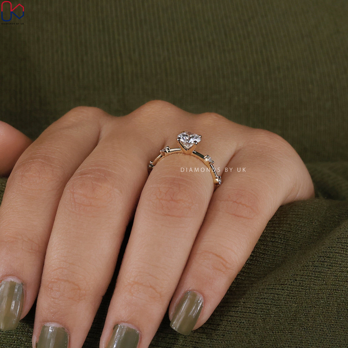 Yellow Gold Engagement Ring With Distance Pave Setting