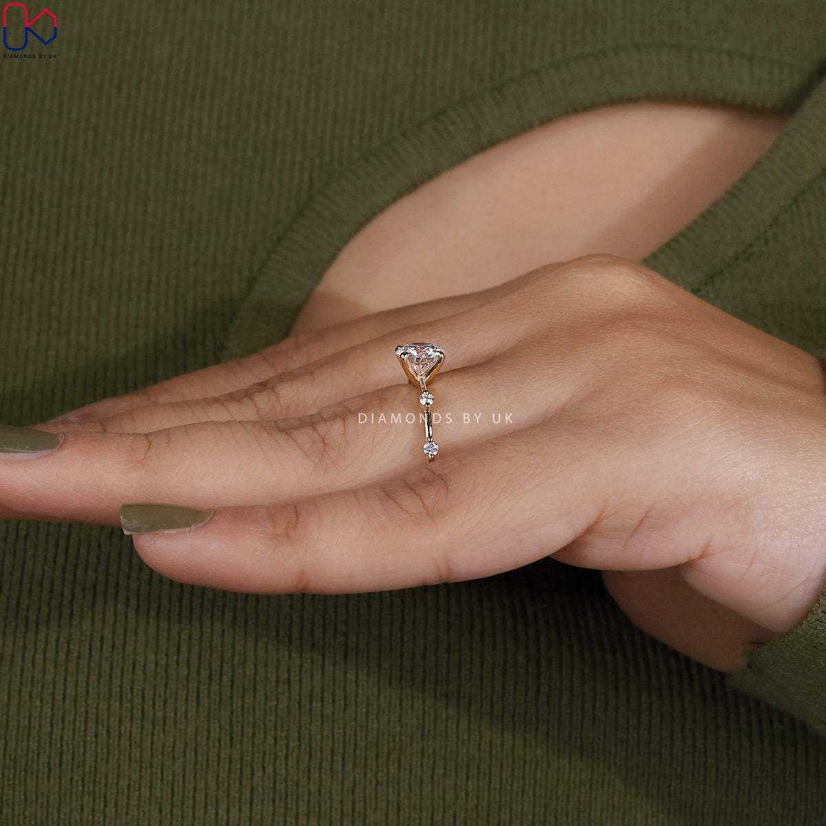 Yellow Gold Engagement Ring With Distance Pave Setting