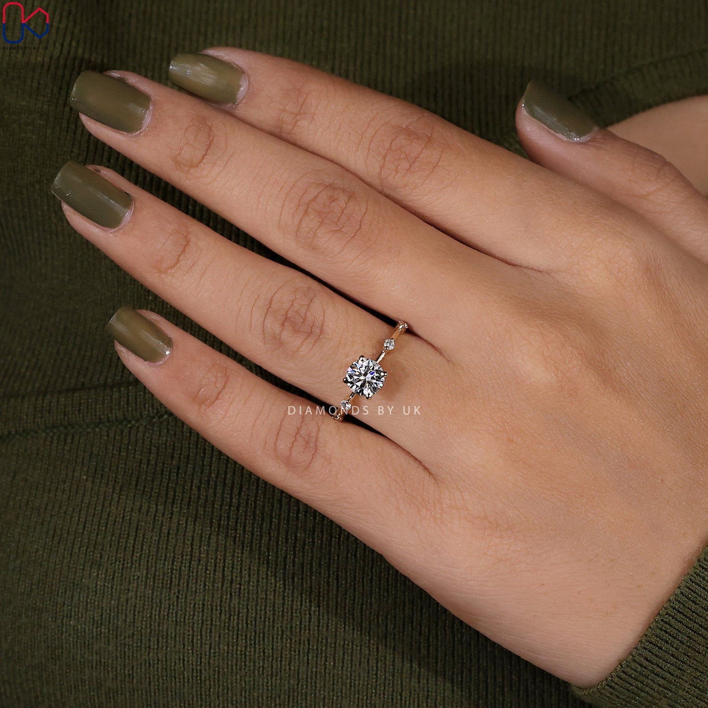 Yellow Gold Engagement Ring With Distance Pave Setting