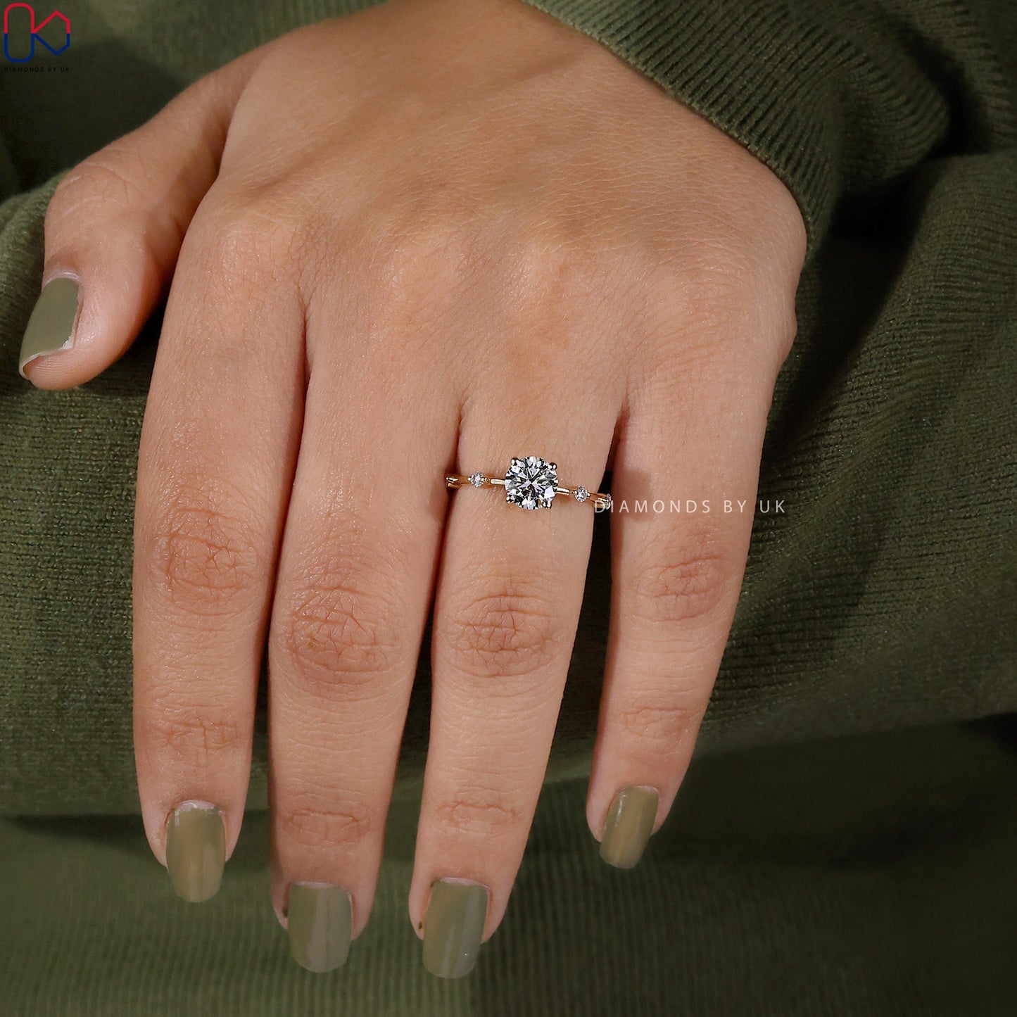 Yellow Gold Engagement Ring With Distance Pave Setting