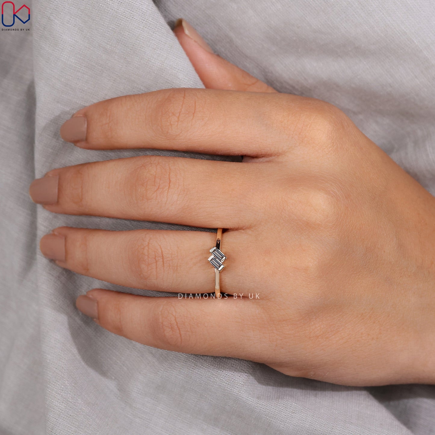 Baguette Cut 2 Diamond Engagement Ring