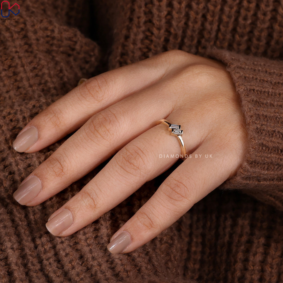 Baguette Cut 2 Diamond Engagement Ring