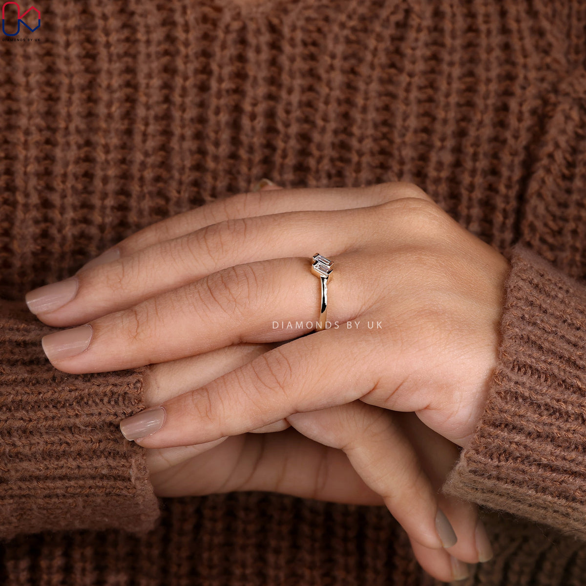 Baguette Cut 2 Diamond Engagement Ring