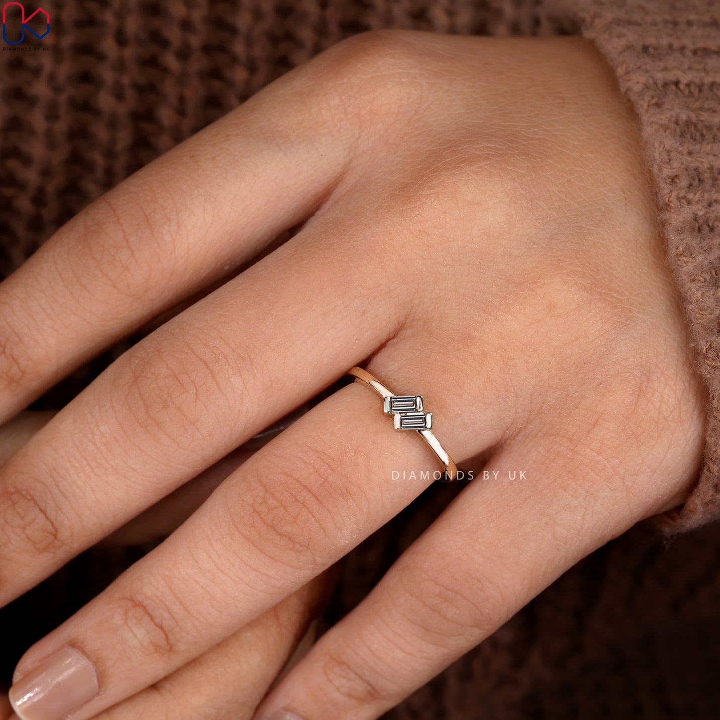 Baguette Cut 2 Diamond Engagement Ring