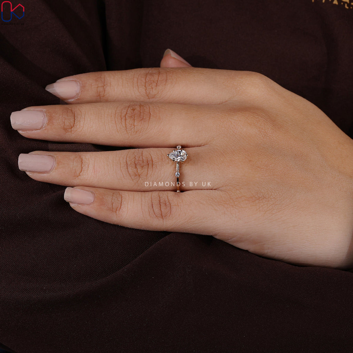 Pear Diamond Ring With Distance Pave Band