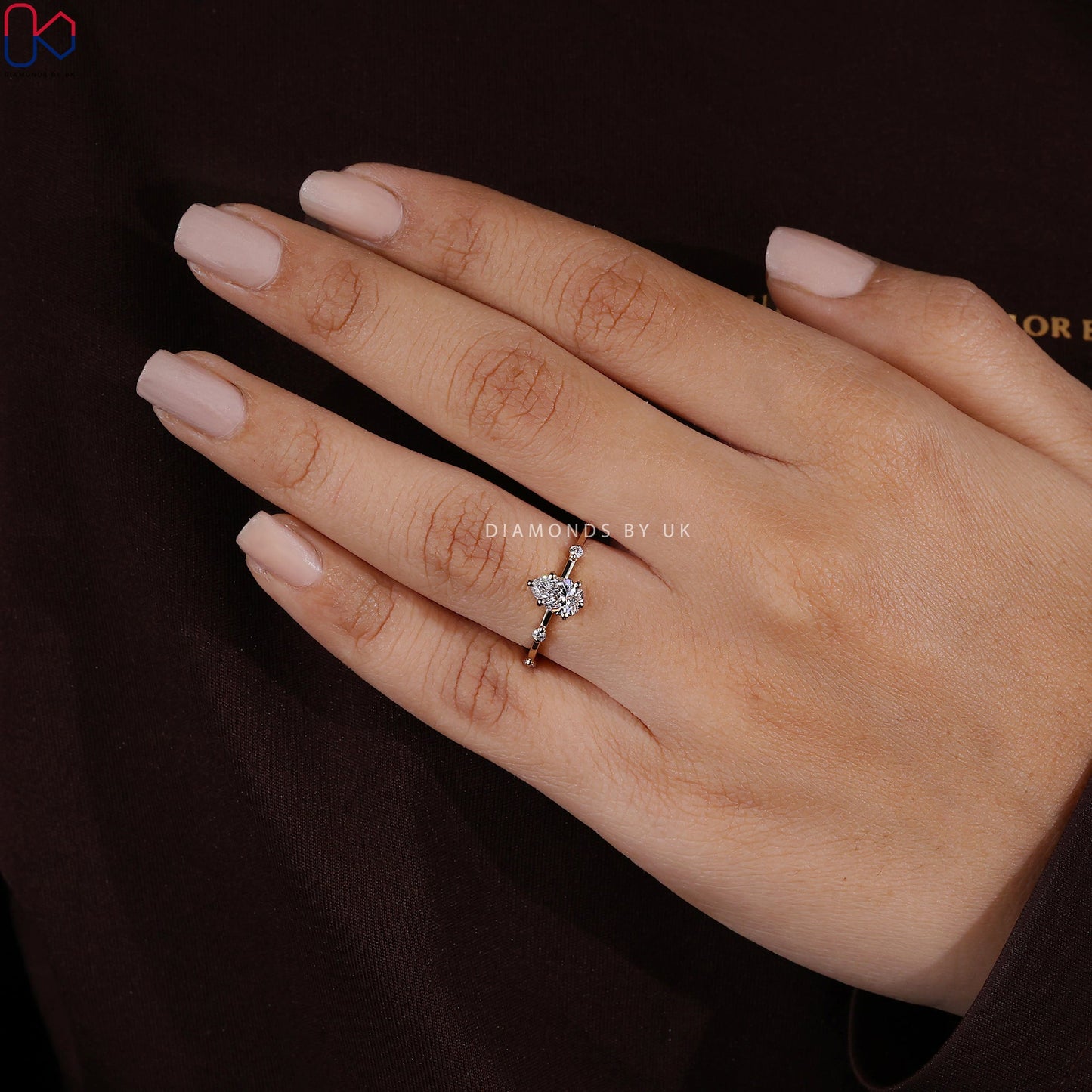 Pear Diamond Ring With Distance Pave Band