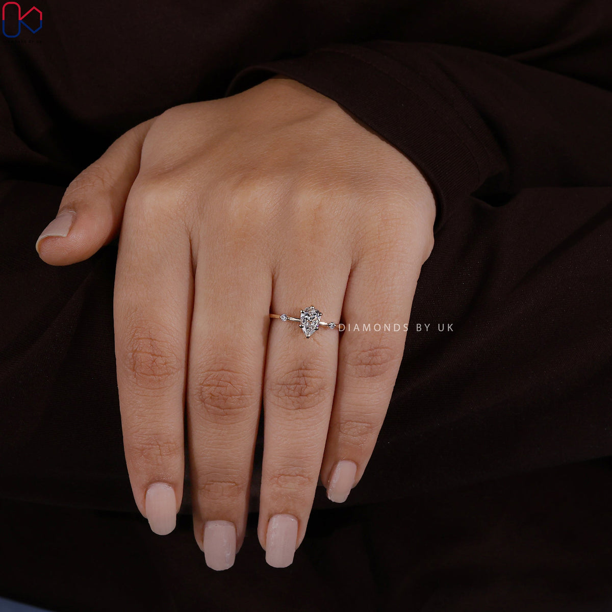 Pear Diamond Ring With Distance Pave Band