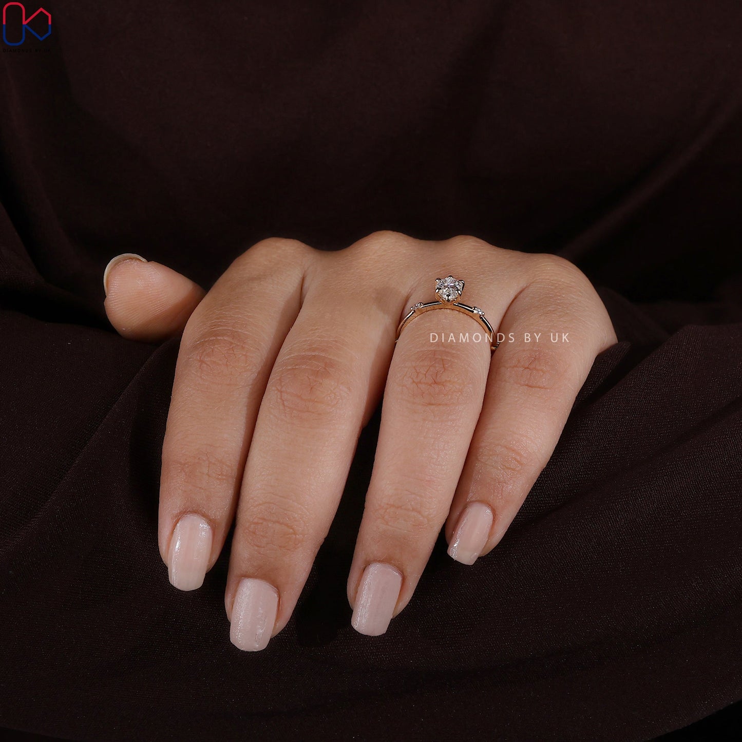 Pear Diamond Ring With Distance Pave Band