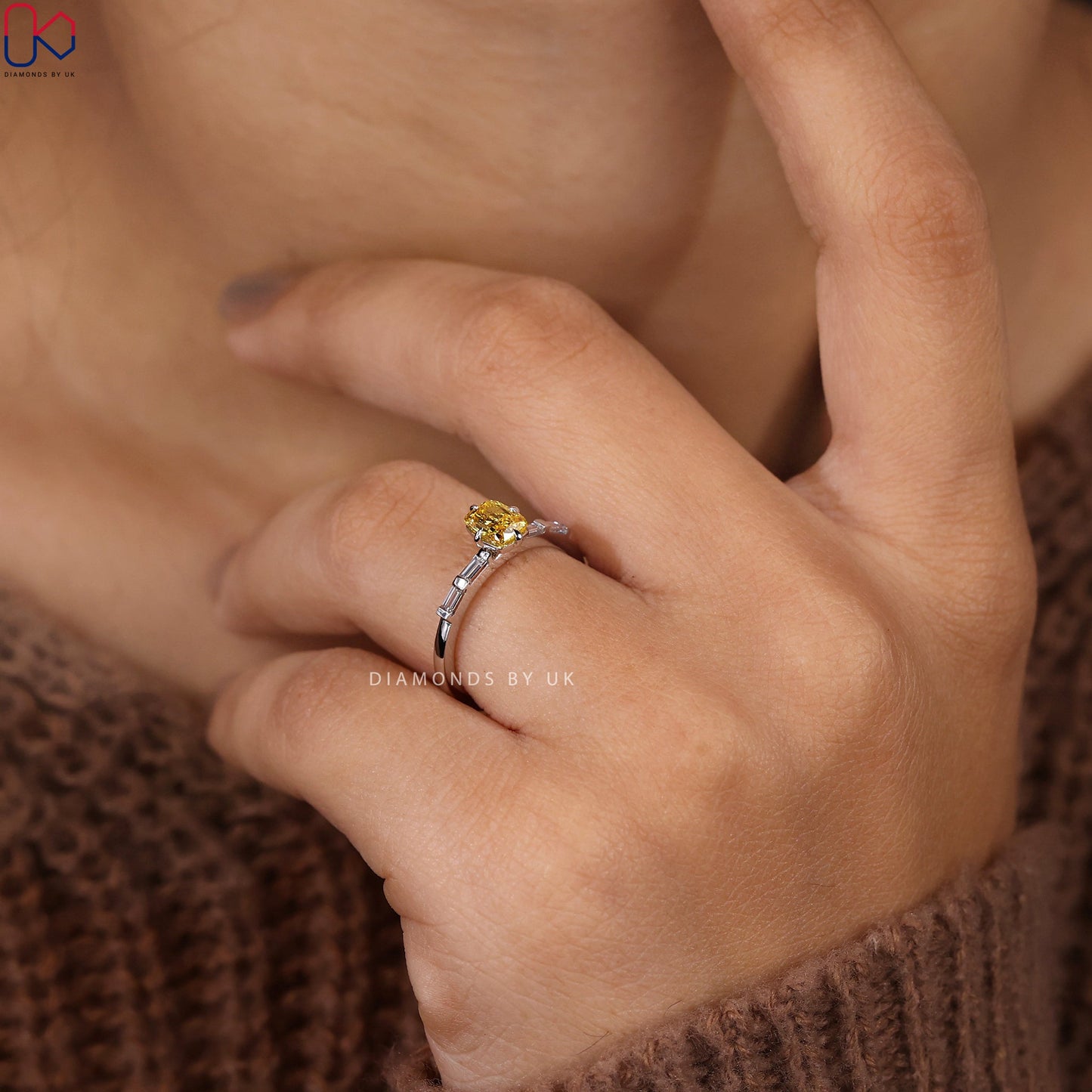 Yellow Cushion Diamond Ring In White Gold