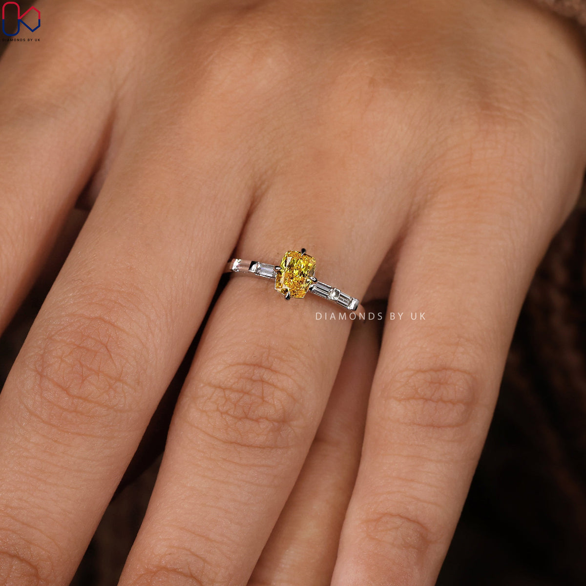 Yellow Cushion Diamond Ring In White Gold