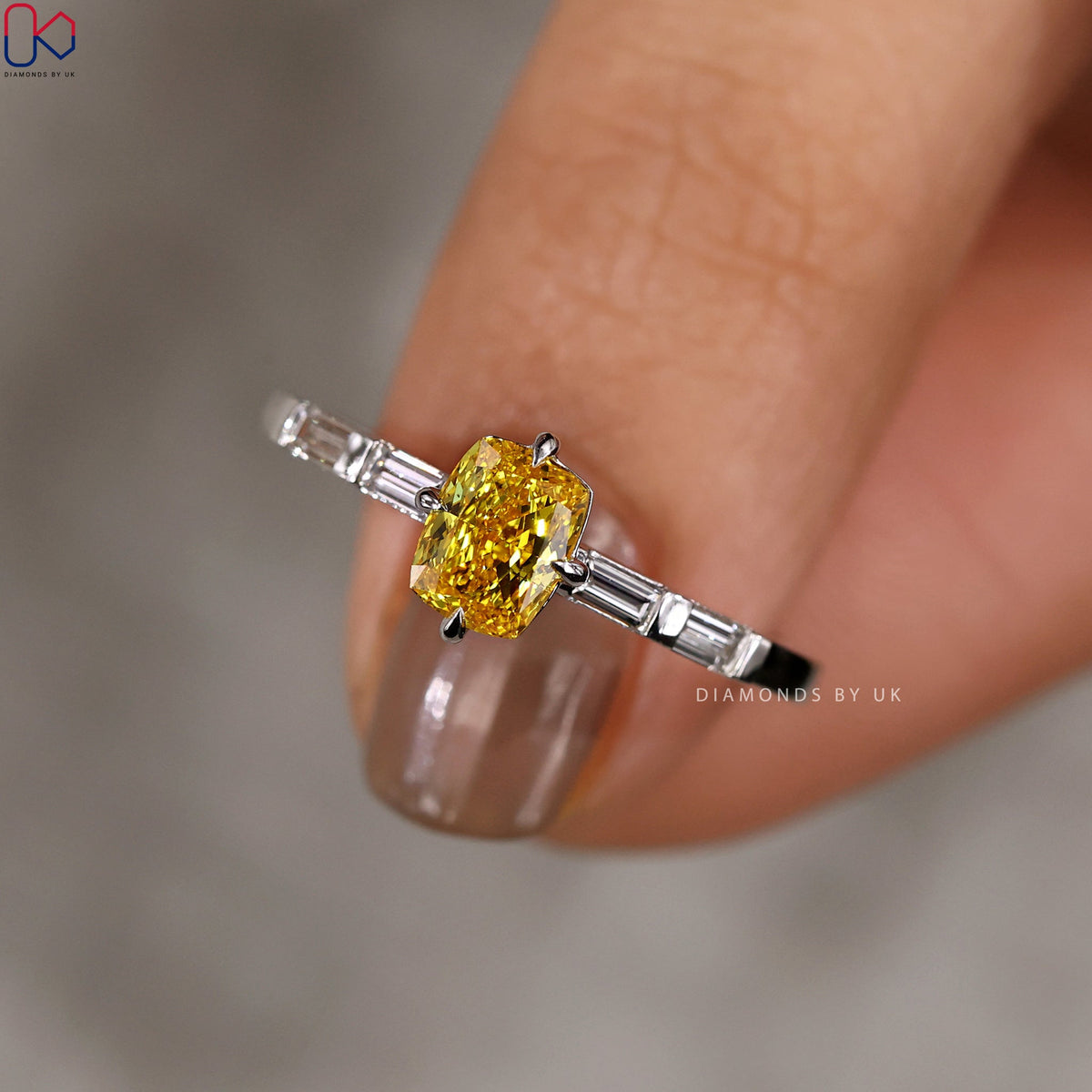 Yellow Cushion Diamond Ring In White Gold