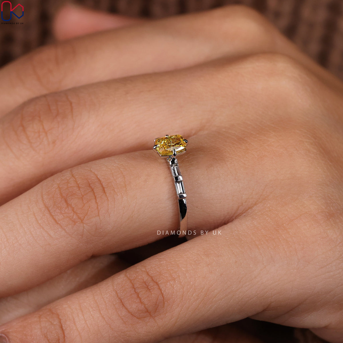 Yellow Cushion Diamond Ring In White Gold