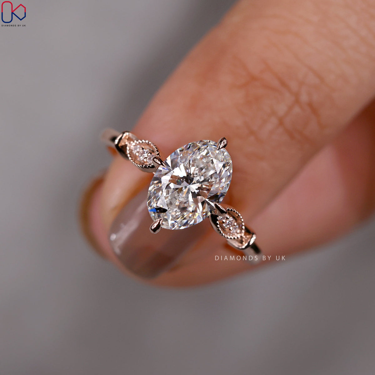 Oval Diamond Engagement Ring – Milgrain Design