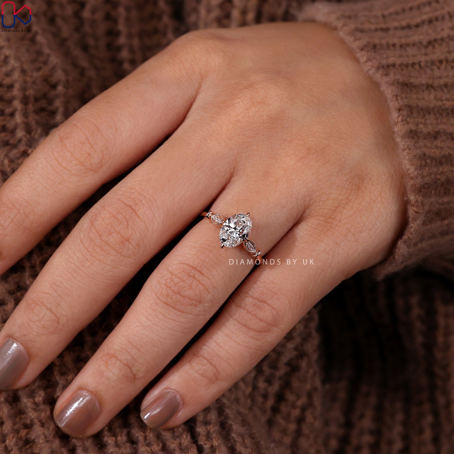 Oval Diamond Engagement Ring – Milgrain Design