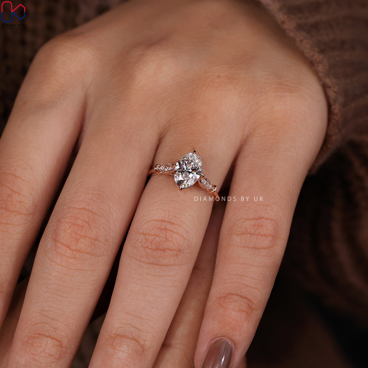 Oval Diamond Engagement Ring – Milgrain Design