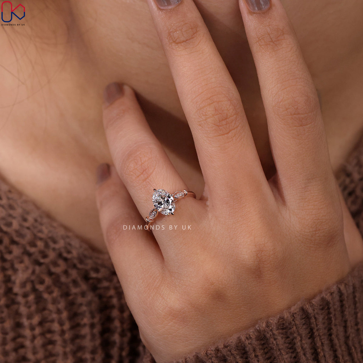 Oval Diamond Engagement Ring – Milgrain Design