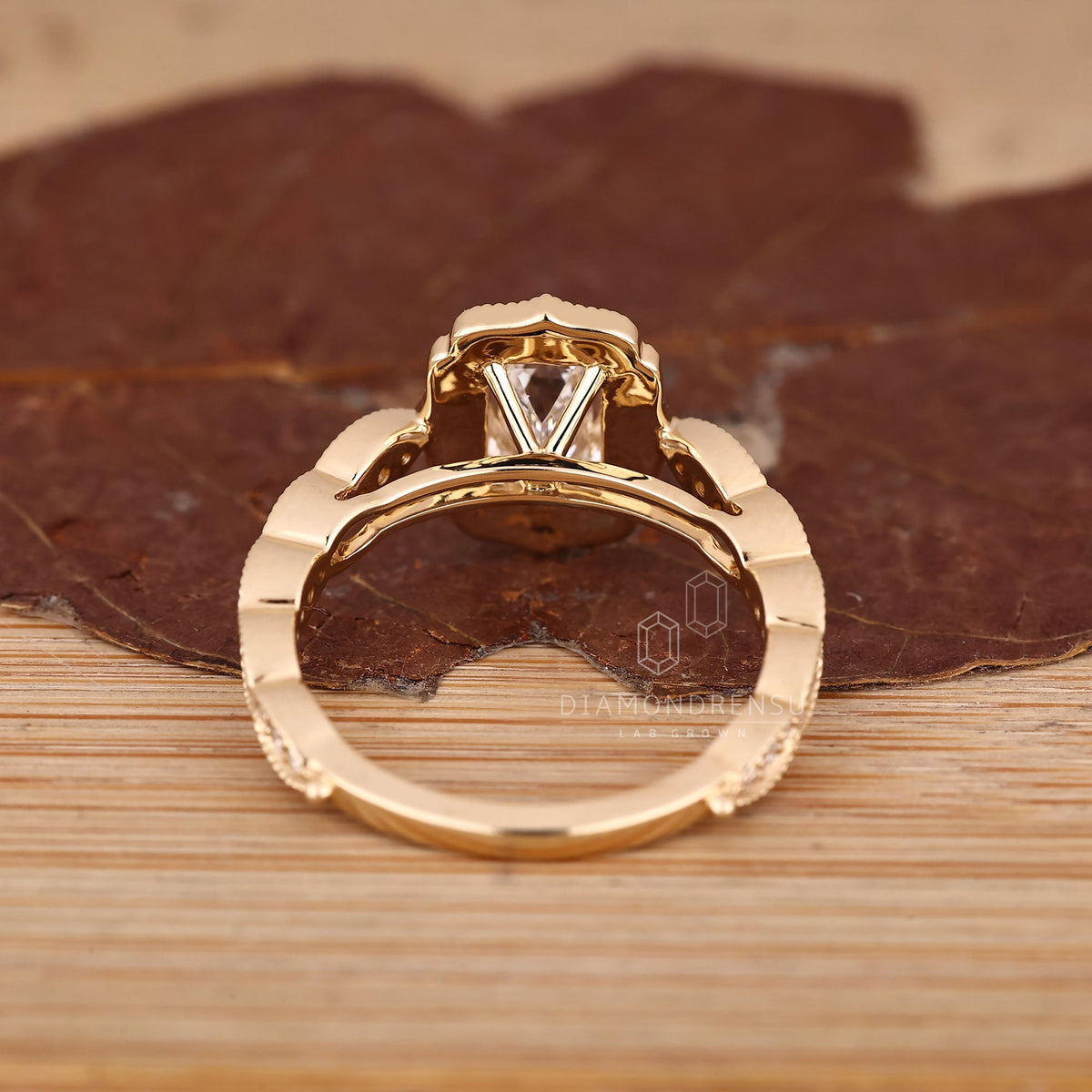 Emerald Cut Ring with Round Diamond Pave Band