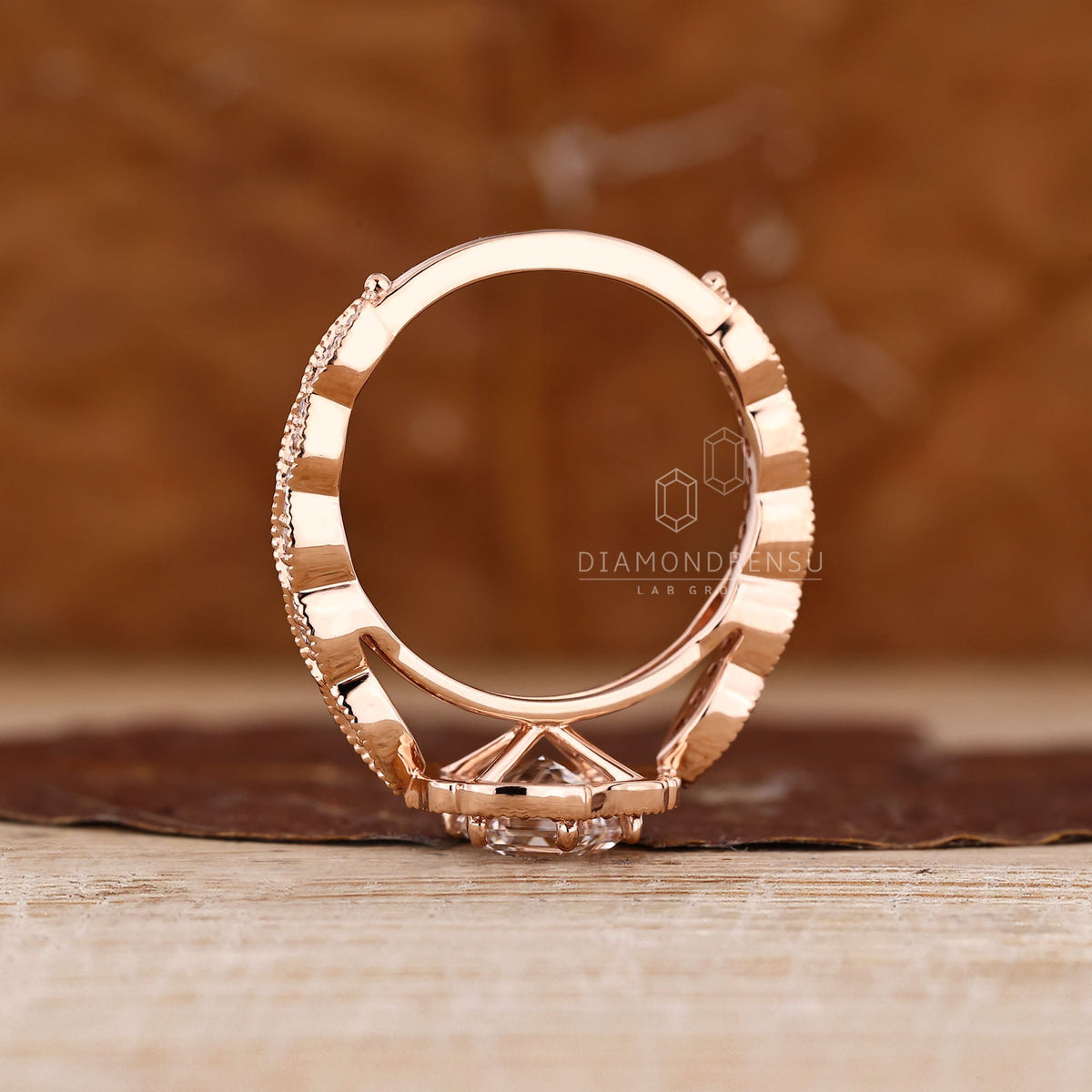 Hexagon Diamond Ring in Halo Setting