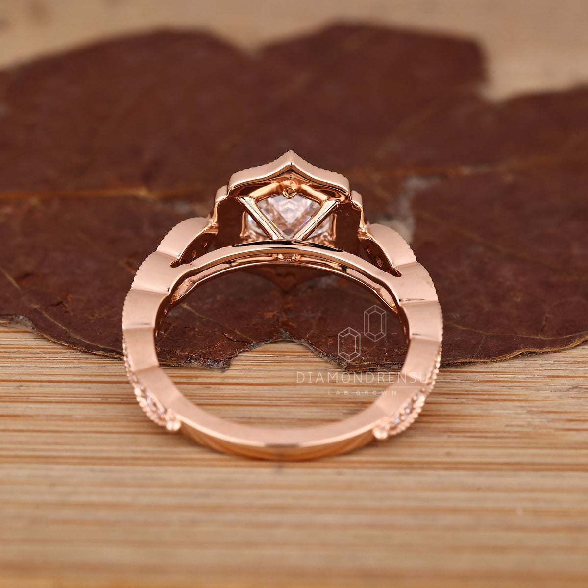 Hexagon Diamond Ring in Halo Setting