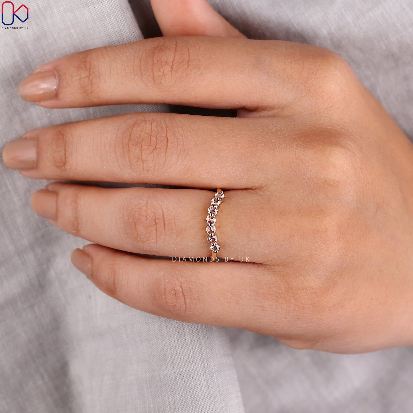 Round Rose Cut Diamond Band Curved Style
