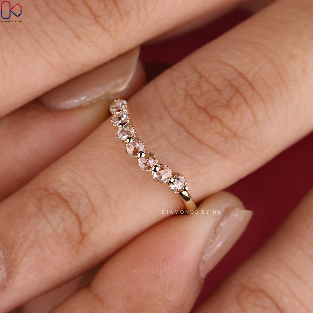 Round Rose Cut Diamond Band Curved Style