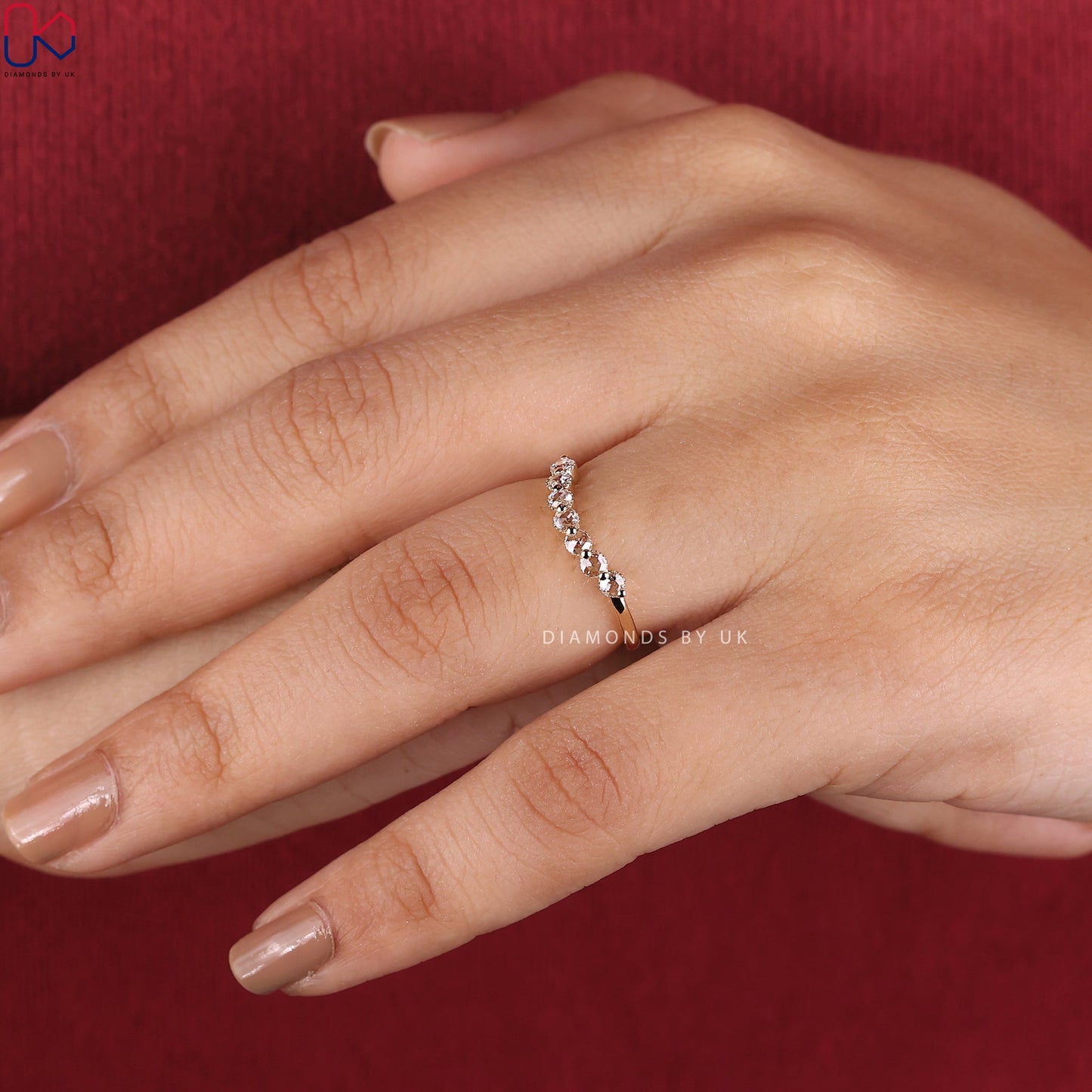 Round Rose Cut Diamond Band Curved Style