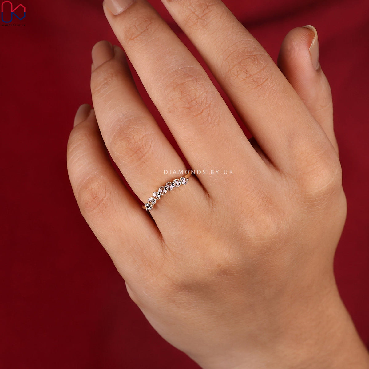 Round Rose Cut Diamond Band Curved Style