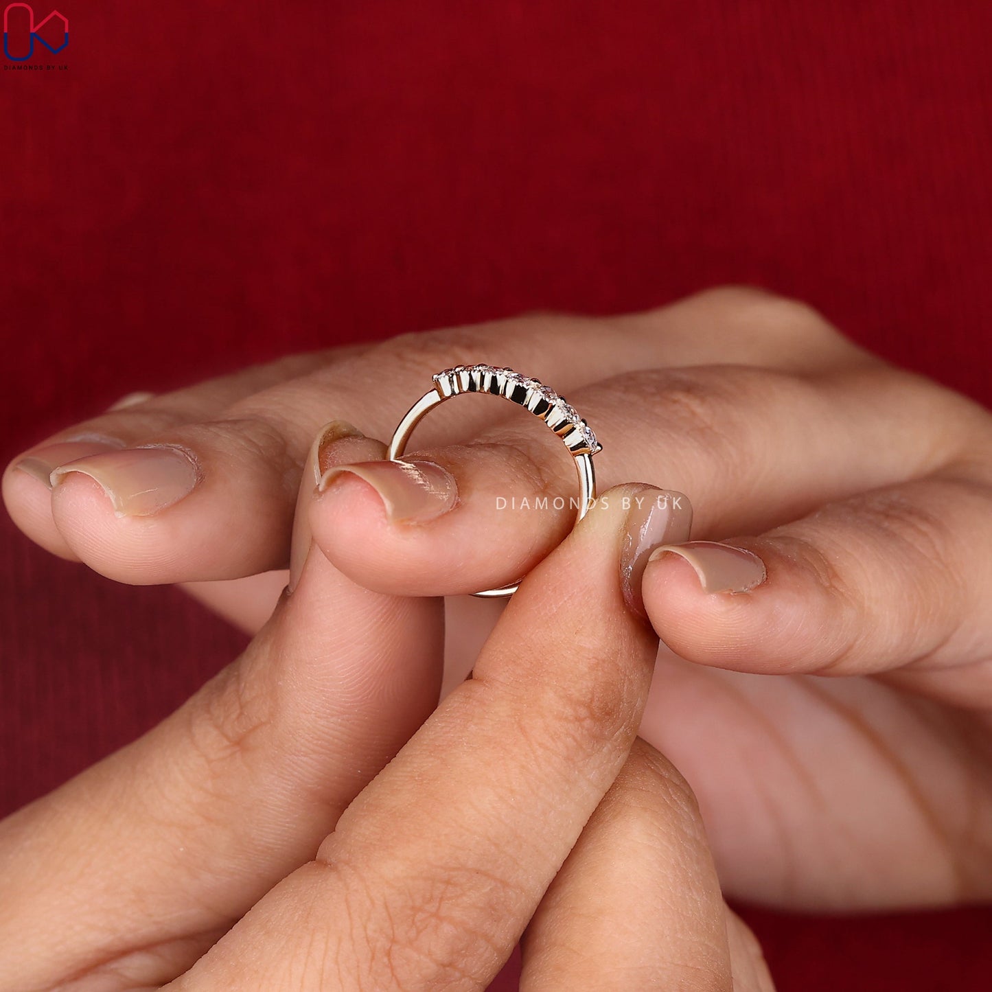Round Rose Cut Diamond Band Curved Style