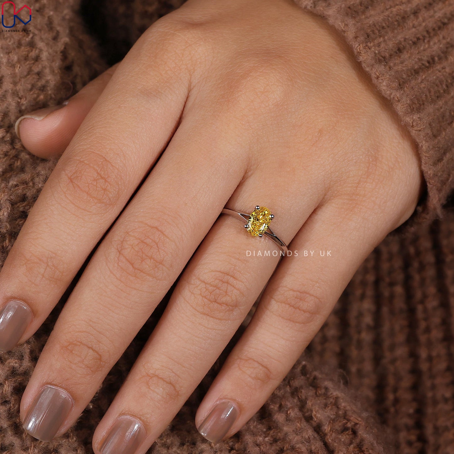 Oval Cut Yellow Diamond Engagement Ring