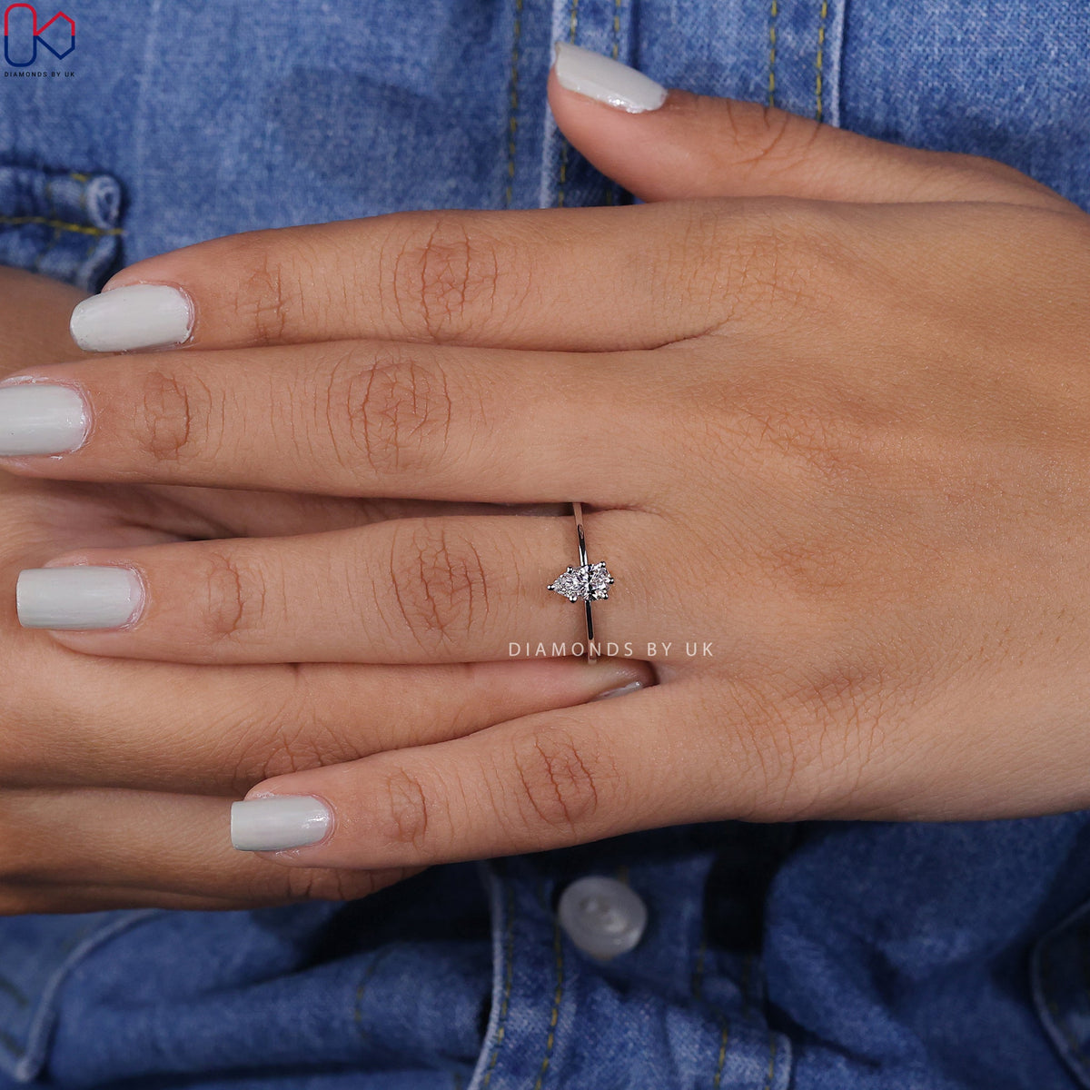 Solitaire Pear Shaped Diamond Ring In White Gold