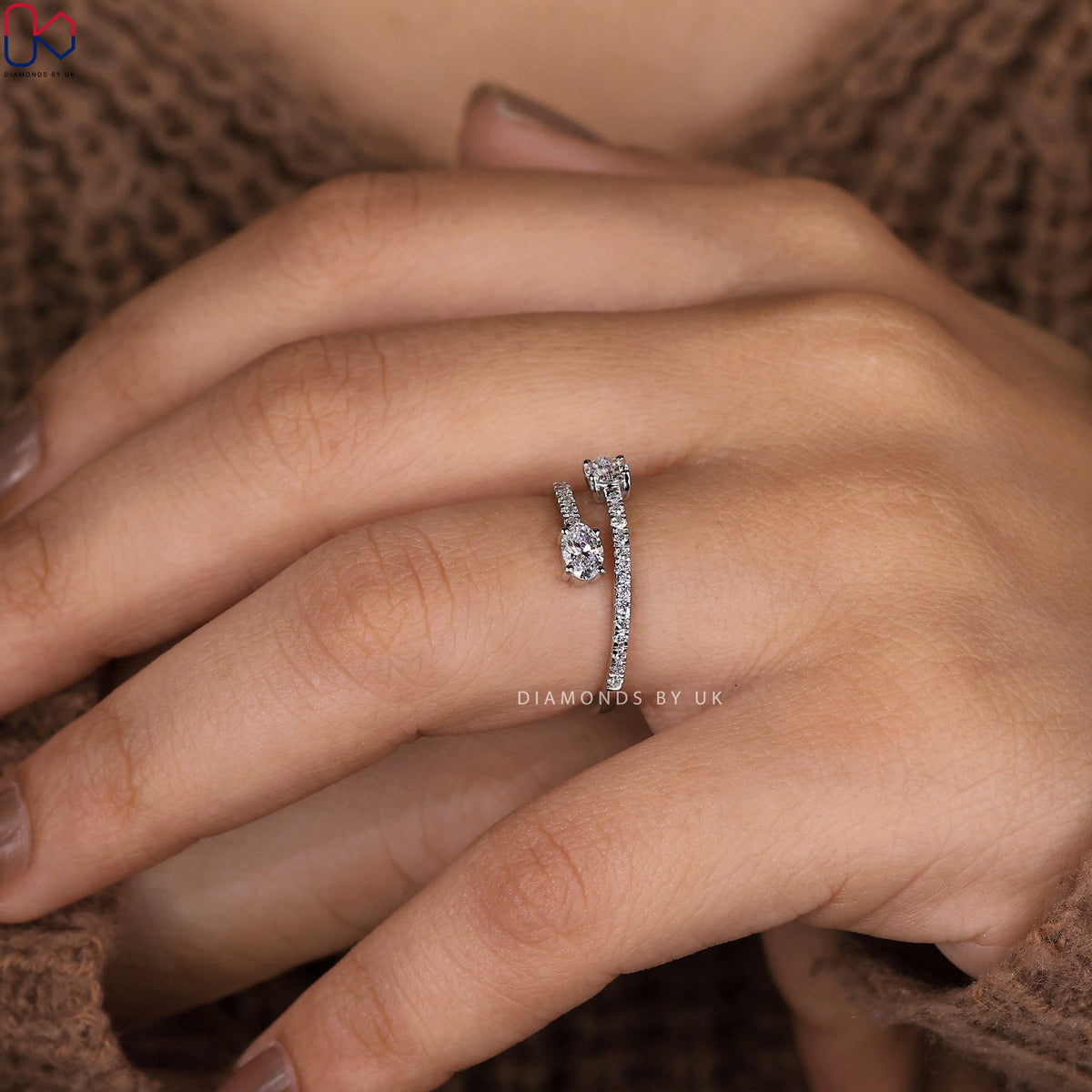 Oval Diamond Ring In Bypass Setting