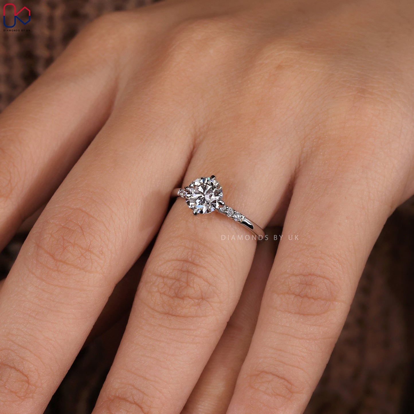 Round Cut Diamond Pave Engagement Ring