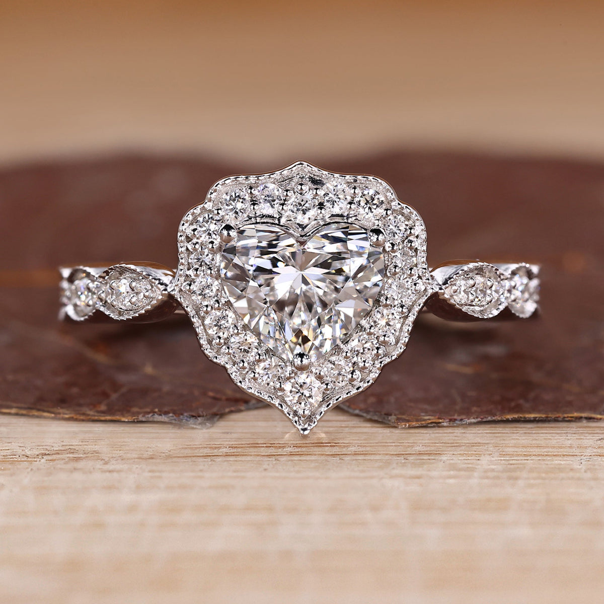 Heart Shaped Diamond Ring with Milgrain Details
