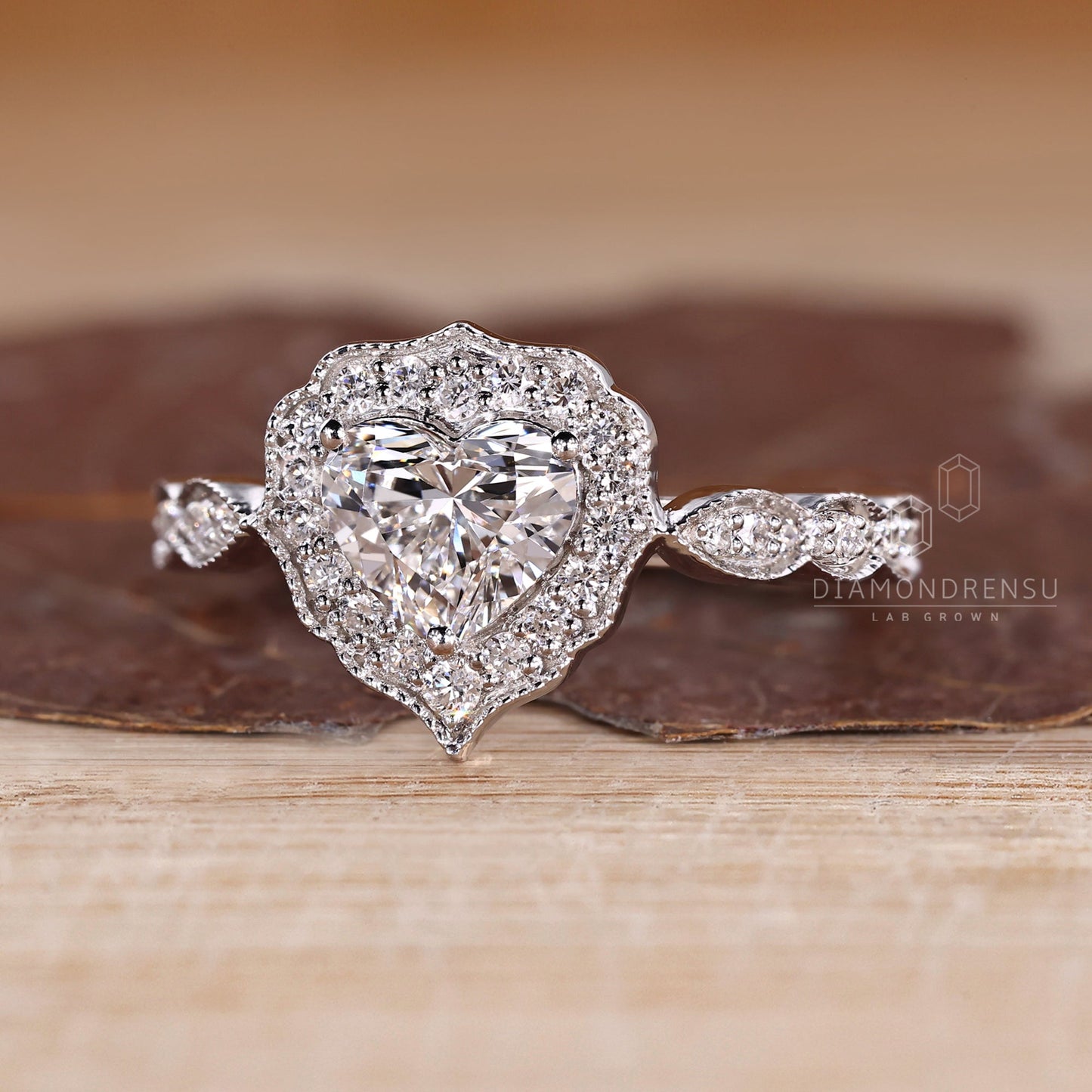 Heart Shaped Diamond Ring with Milgrain Details