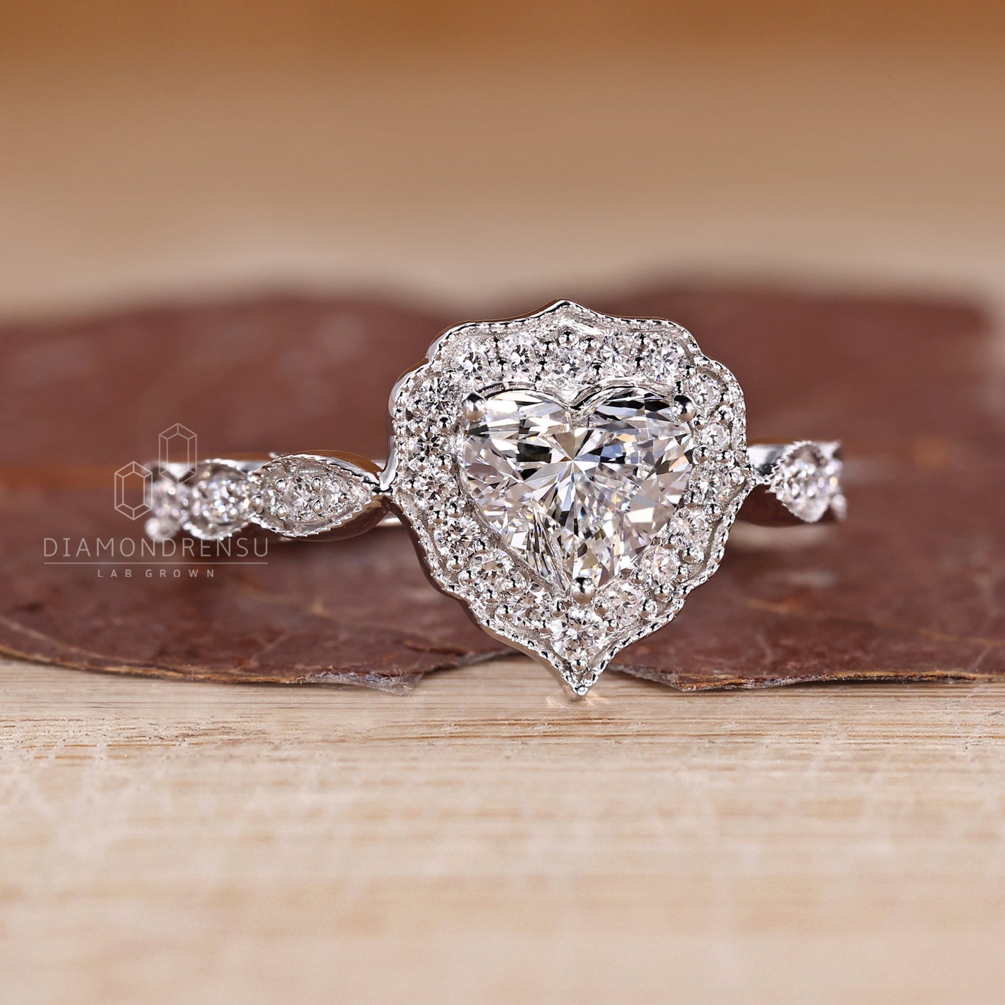 Heart Shaped Diamond Ring with Milgrain Details