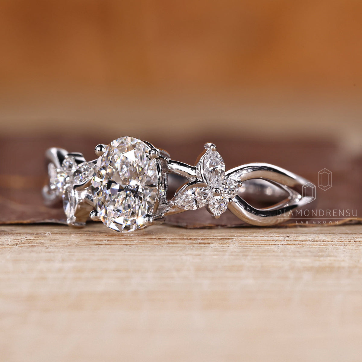 Nature Inspired Oval Diamond Engagement Ring