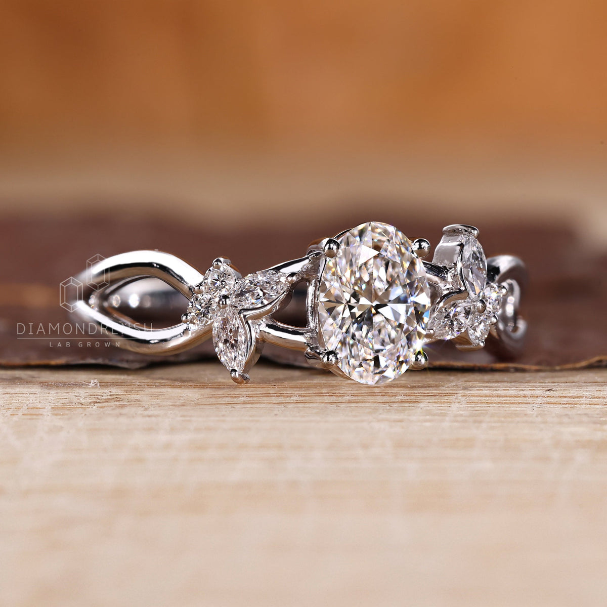 Nature Inspired Oval Diamond Engagement Ring