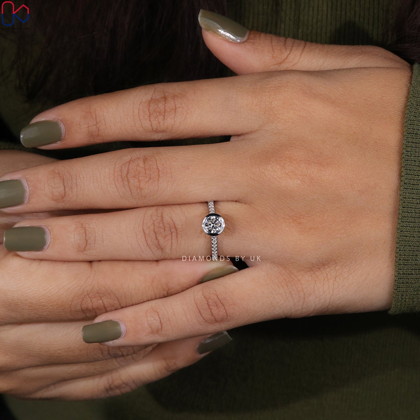Bezel Round Diamond Ring In White Gold