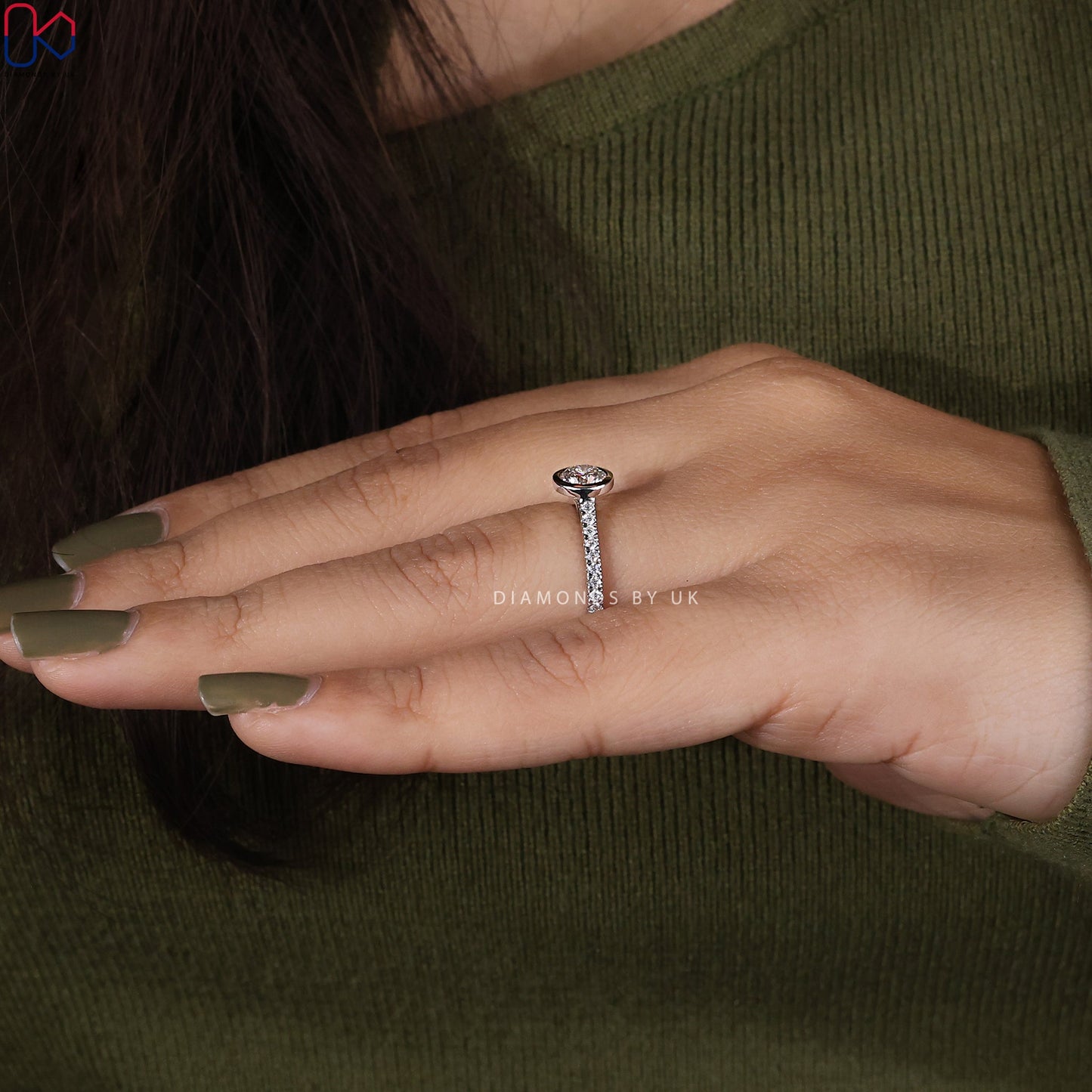 Bezel Round Diamond Ring In White Gold