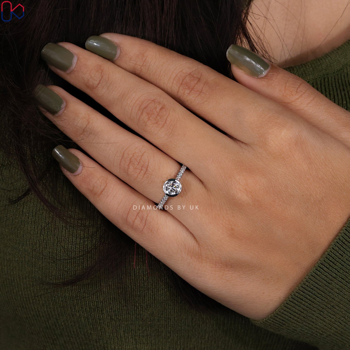 Bezel Round Diamond Ring In White Gold