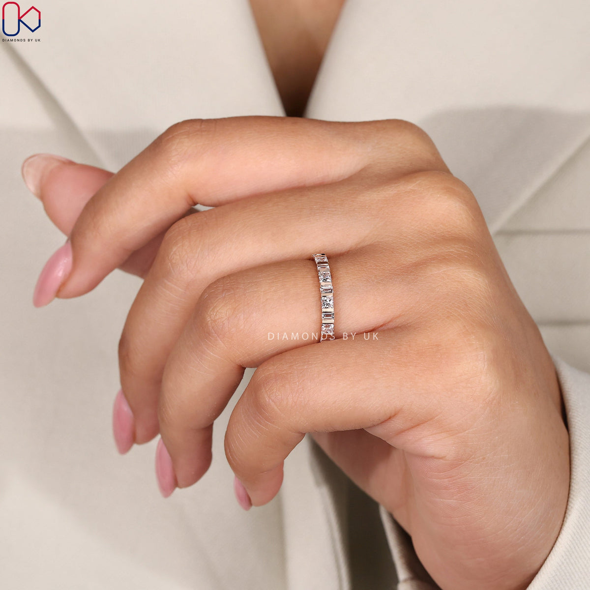 Princess Cut Diamond Rose Gold Wedding Band