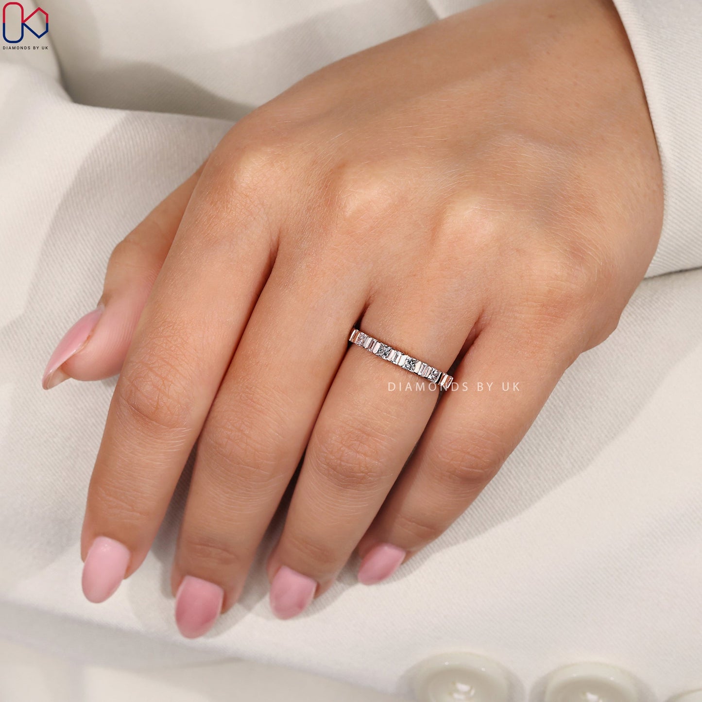 Princess Cut Diamond Rose Gold Wedding Band