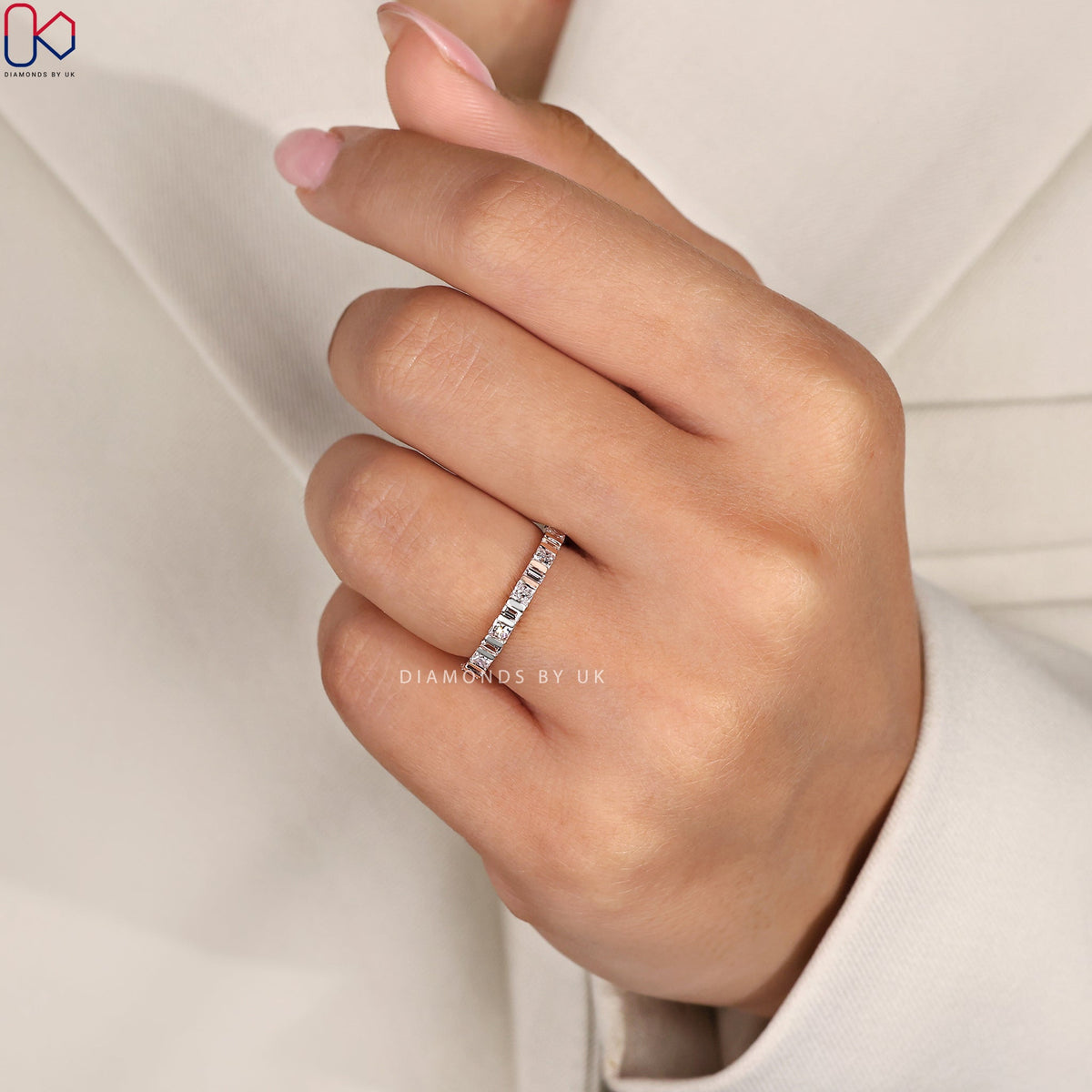 Princess Cut Diamond Rose Gold Wedding Band
