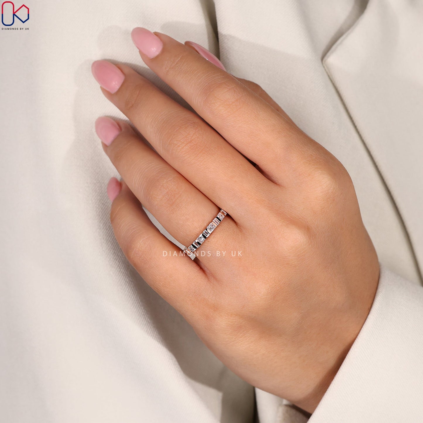Princess Cut Diamond Rose Gold Wedding Band