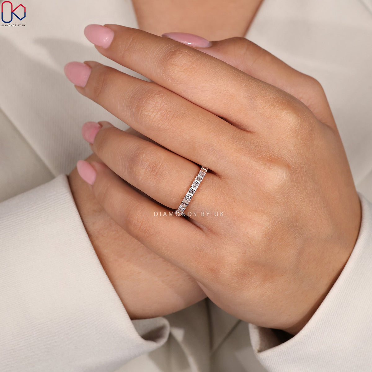 Princess Cut Diamond Rose Gold Wedding Band